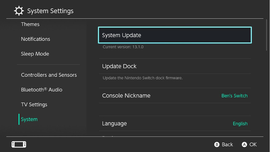 Update the Switch System Software and the TV